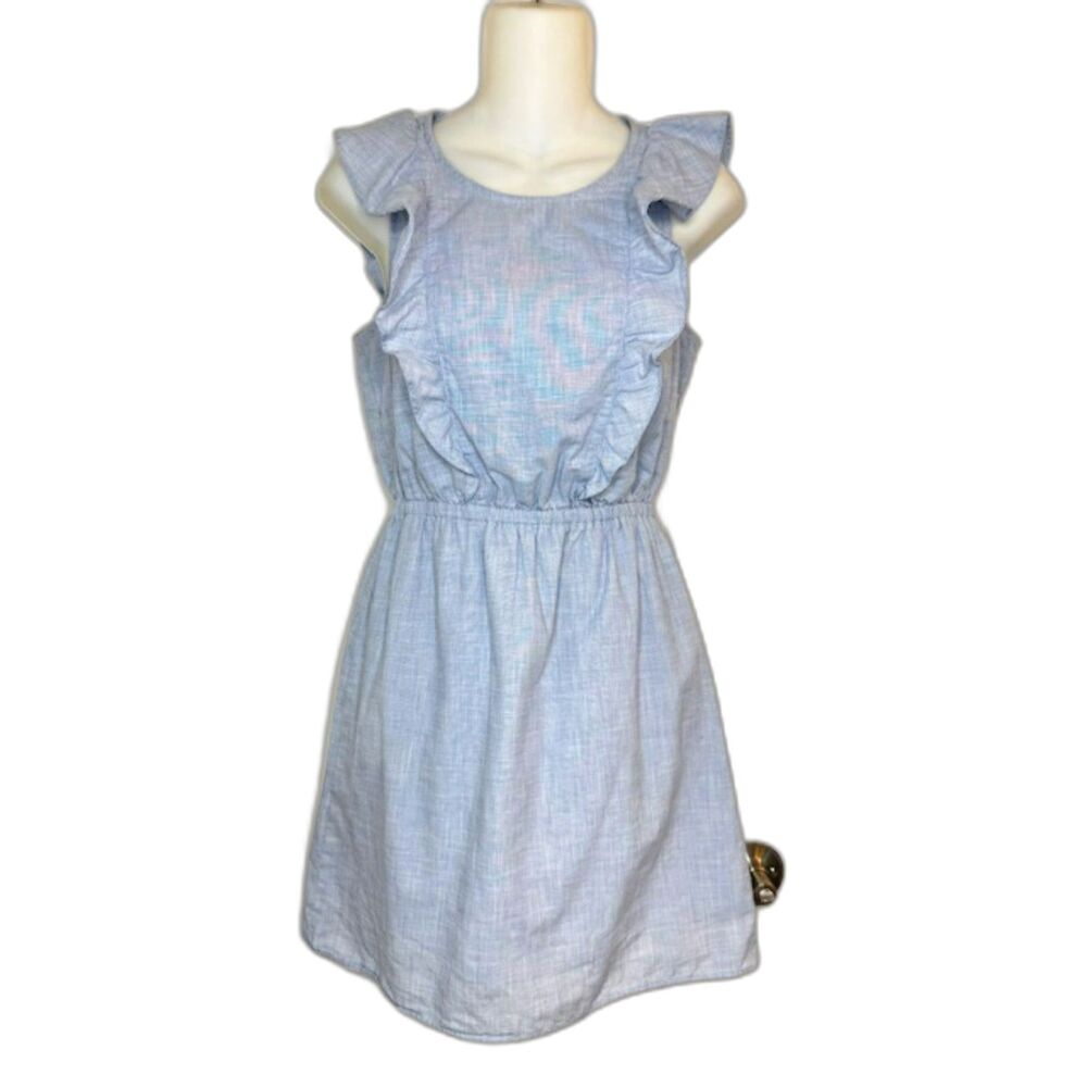 MADEWELL BELLFLOWER CHAMBRAY BLUE RUFFLE DRESS SIZE 00 NWOT - Picture 3 of 11